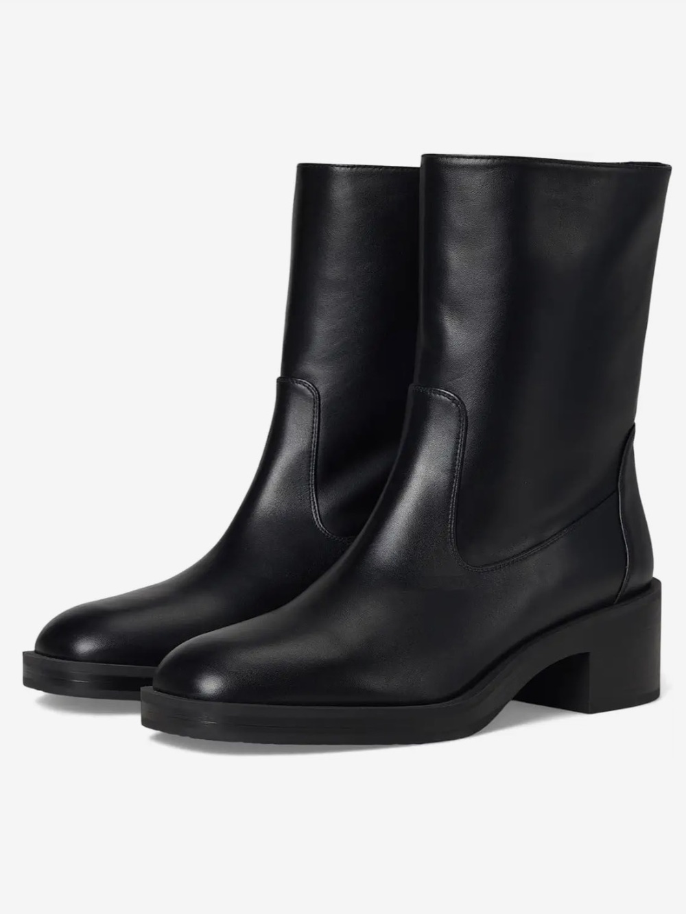 Stuart Weitzman Black Mid-Calf Leather Block-Heel Bootie